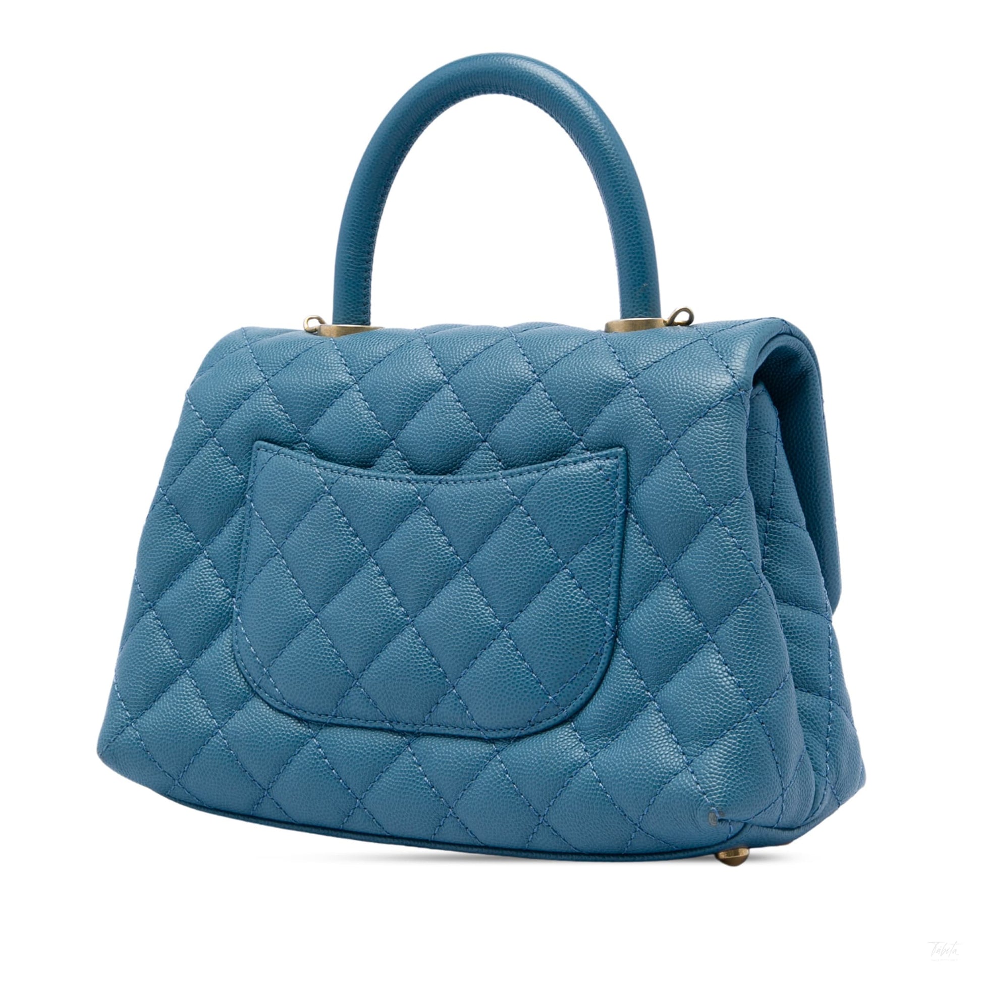 322608023 Coco Small Caviar Leather Top handle Shoulder Bag Blue 2