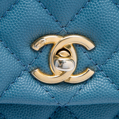 322608023 Coco Small Caviar Leather Top handle Shoulder Bag Blue 5