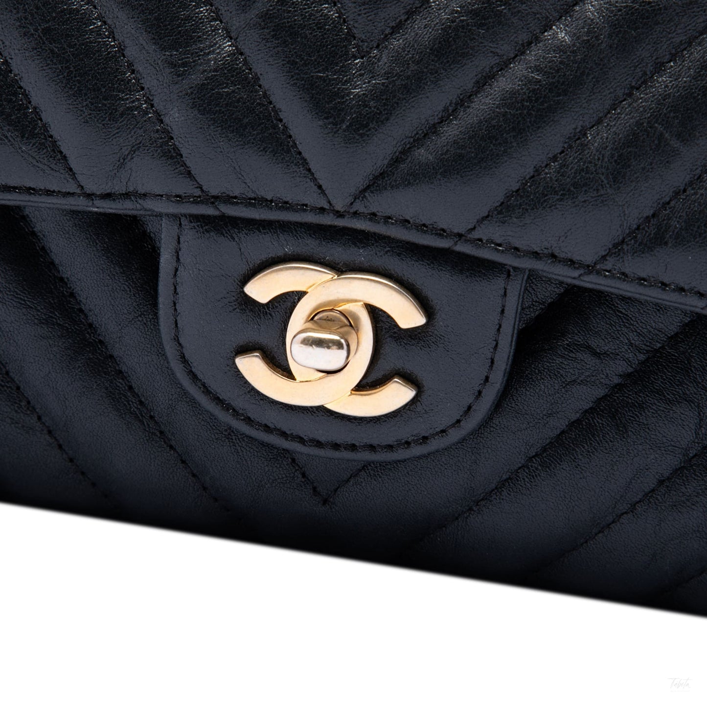 322608024 Classic Double Flap Medium Crumpled Calfskin Leather Chevron Shoulder Bag Black 5