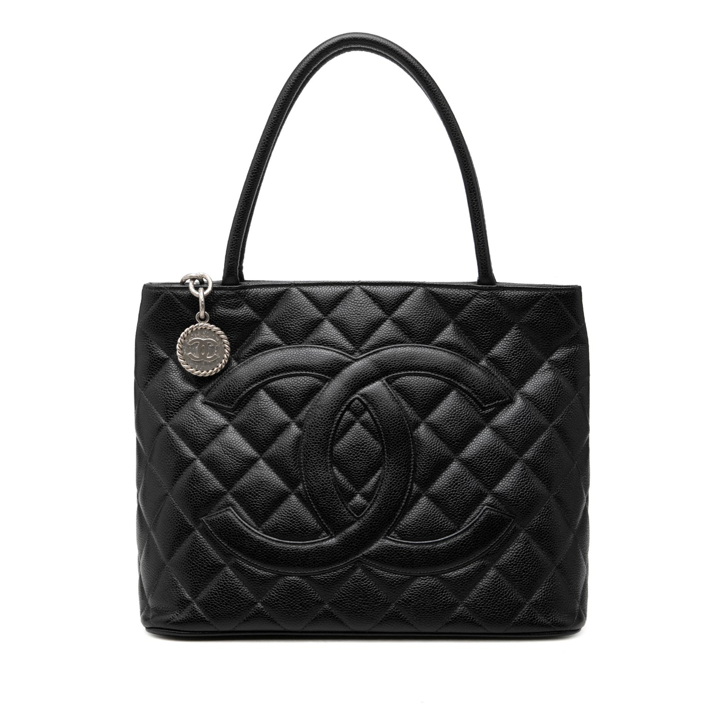 Vintage Medallion Caviar Leder gesteppt Tote Handtasche Schwarz 