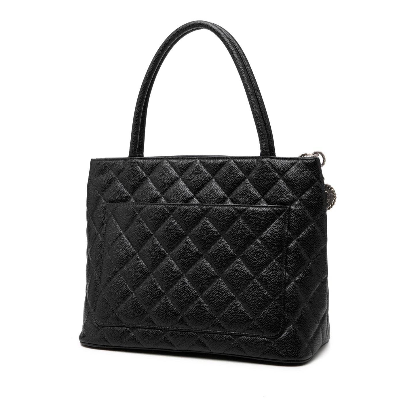 Vintage Medallion Caviar Leder gesteppt Tote Handtasche Schwarz 