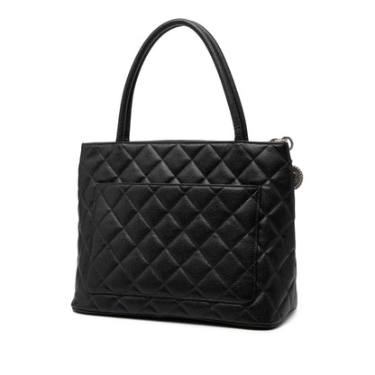 Vintage Medallion Caviar Leder gesteppt Tote Handtasche Schwarz 