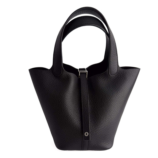 Picotin 18 Taurillon Clemence Leather Lock Bucket Handbag Black