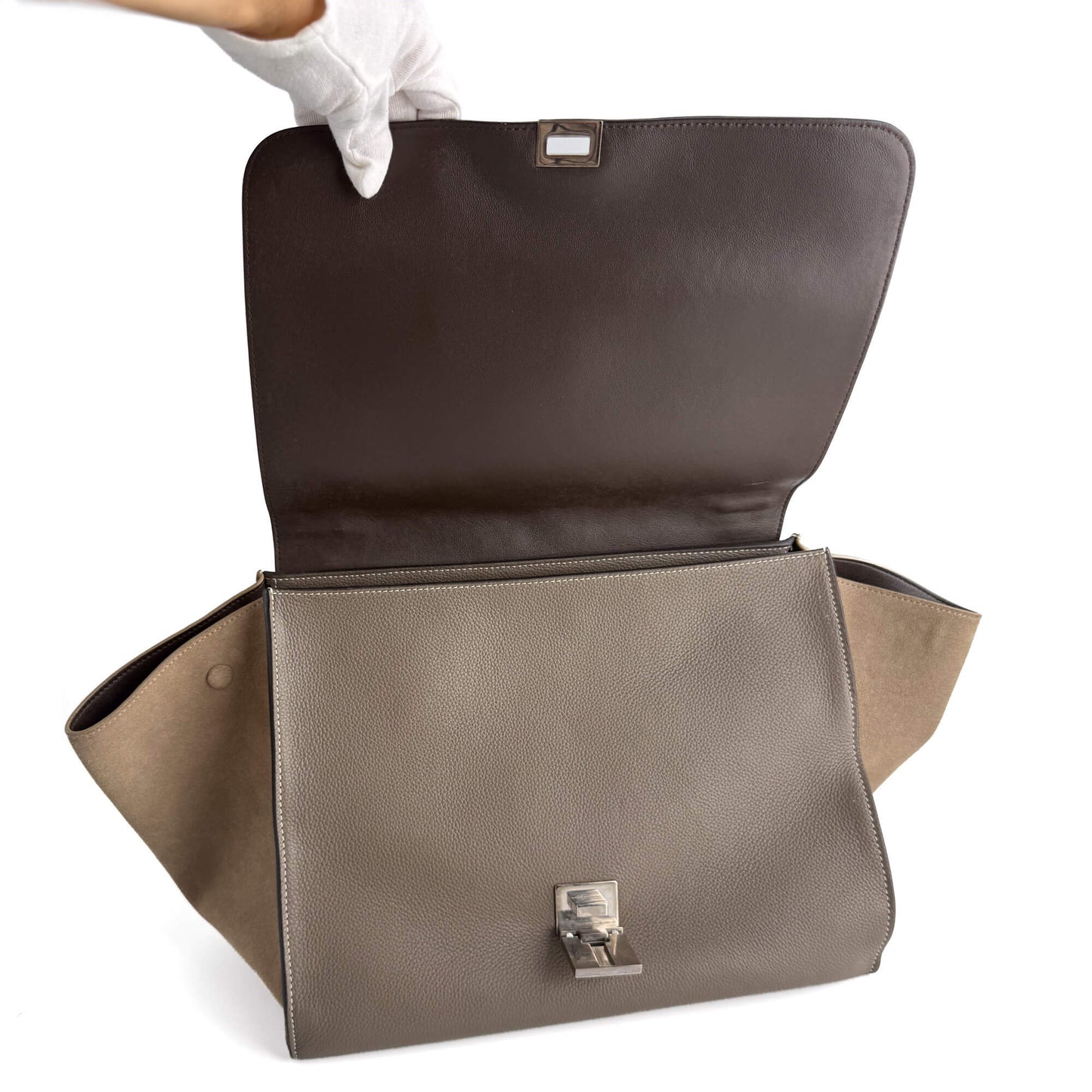 Trapeze Large Leather Top-handle Handbag Beige