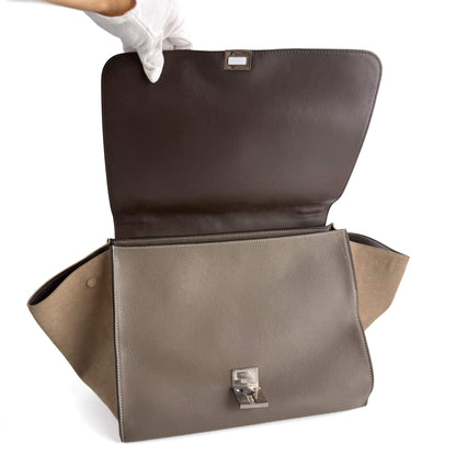 Trapeze Large Leather Top-handle Handbag Beige