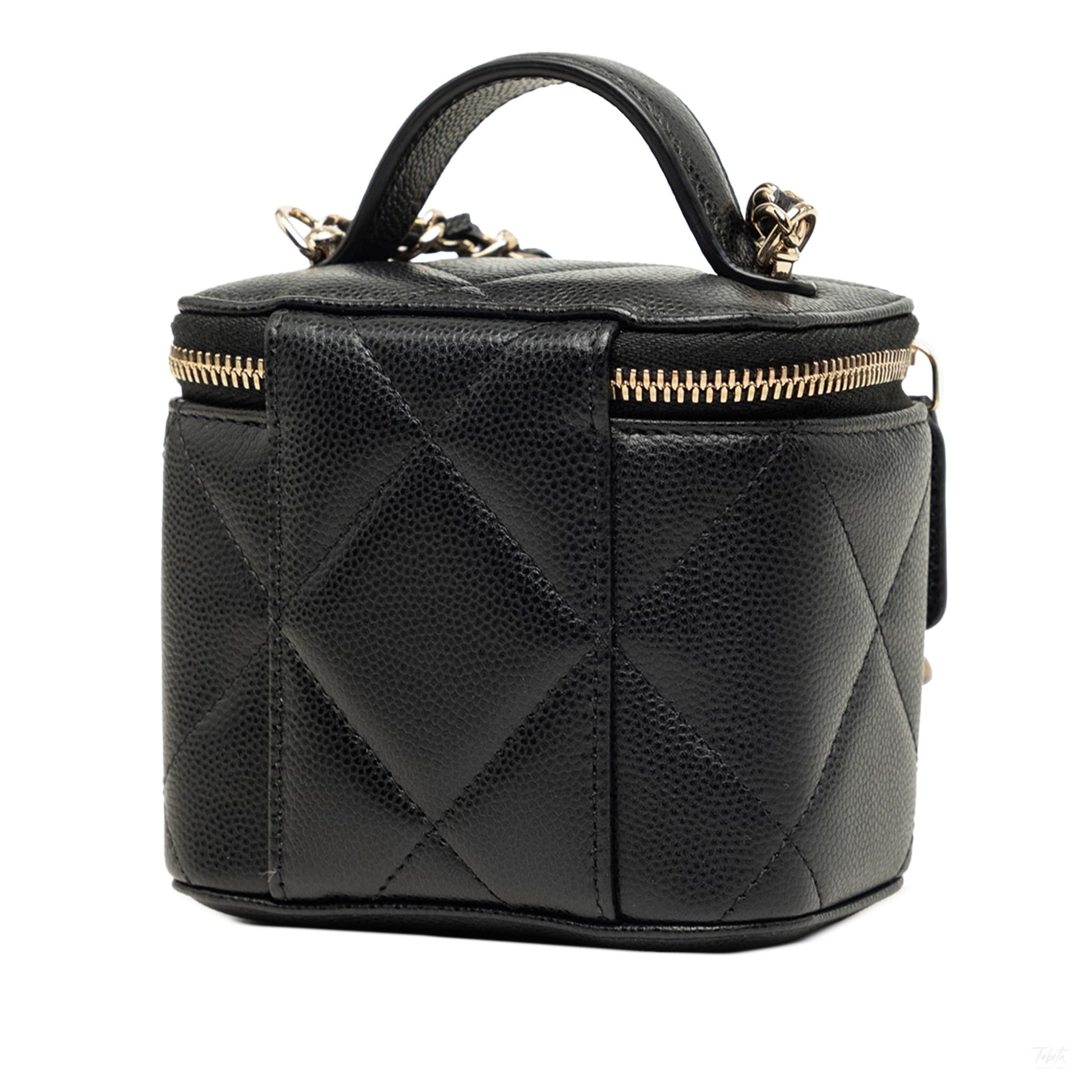 322608053 Vanity Case Mini Caviar Leather Quilted Top handle Handbag Black 2