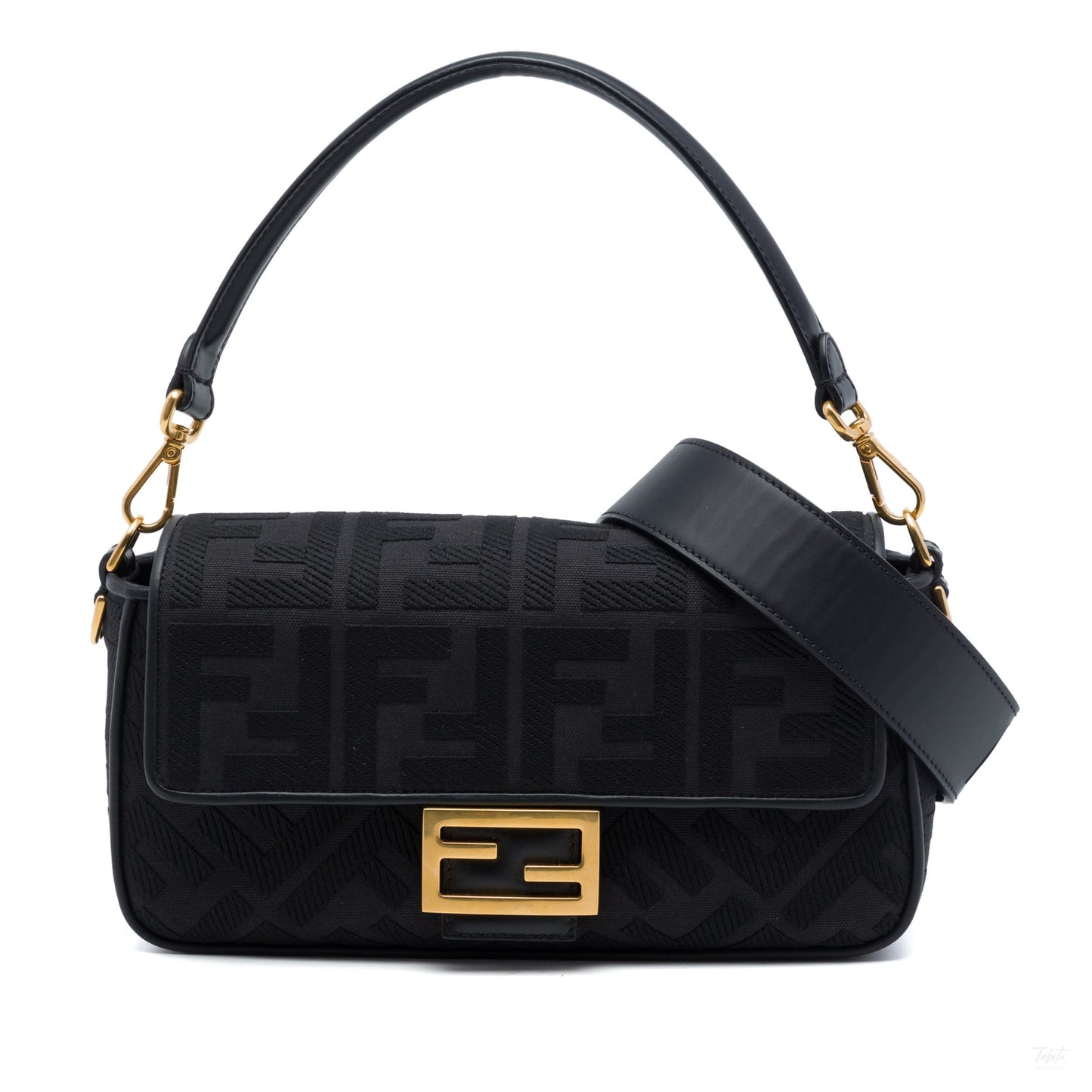 322608054 Zucca Medium Embroidered Canvas Baguette Shoulder Bag Black 1