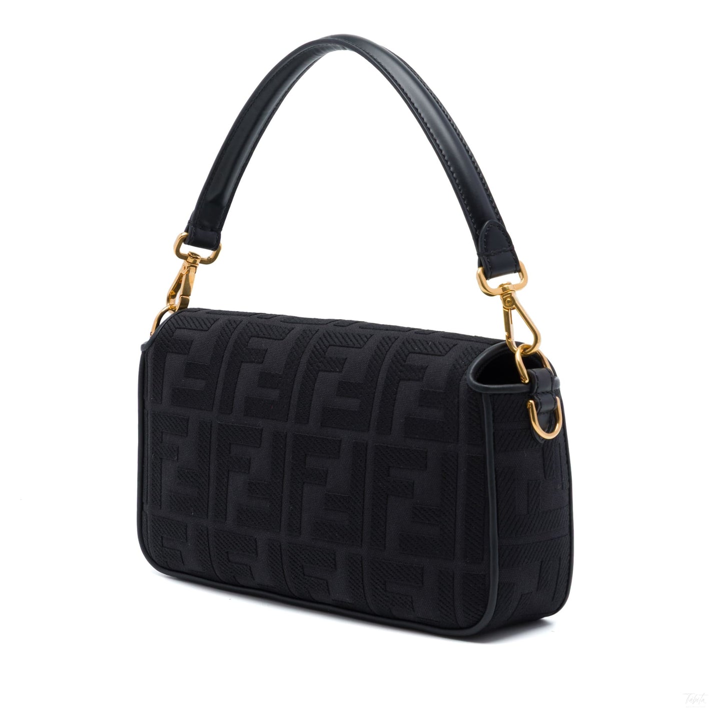322608054 Zucca Medium Embroidered Canvas Baguette Shoulder Bag Black 2