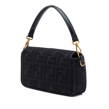 322608054 Zucca Medium Embroidered Canvas Baguette Shoulder Bag Black 2