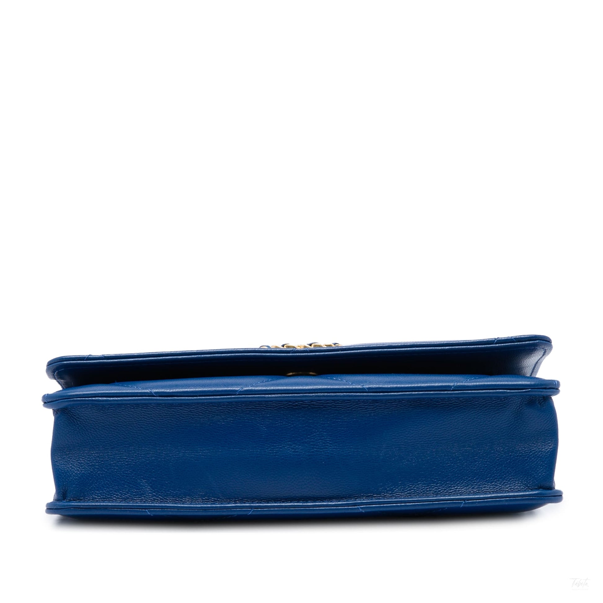 322608055 CHANEL 19 Lambskin Leather Matelassè Wallet on Chain Handbag Blue 3