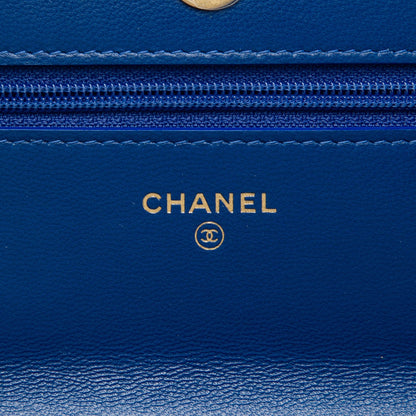 322608055 CHANEL 19 Lambskin Leather Matelassè Wallet on Chain Handbag Blue 5