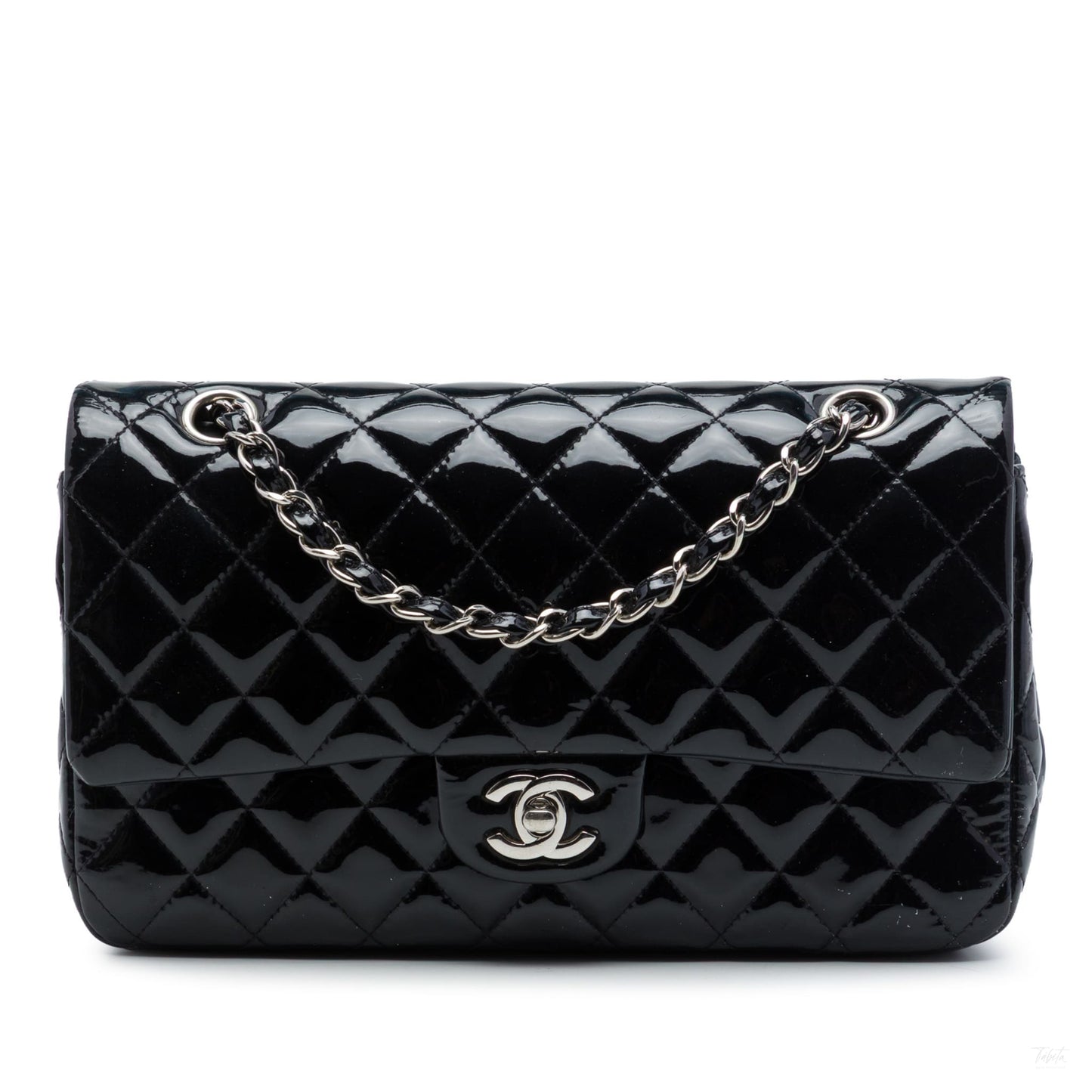 322608063 Classic Double Flap Medium Patent Leather Matelassè Shoulder Bag Black 1