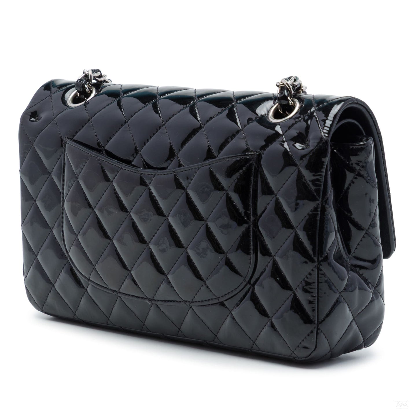 322608063 Classic Double Flap Medium Patent Leather Matelassè Shoulder Bag Black 2