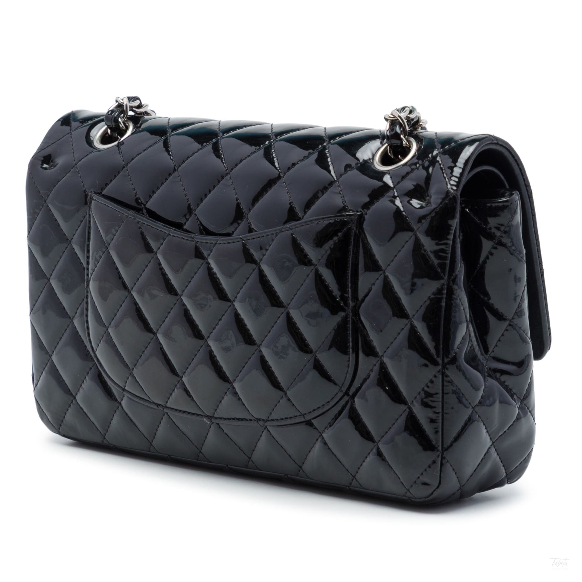 322608063 Classic Double Flap Medium Patent Leather Matelassè Shoulder Bag Black 2