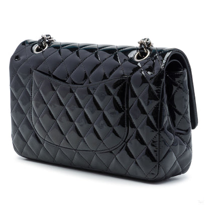 322608063 Classic Double Flap Medium Patent Leather Matelassè Shoulder Bag Black 2
