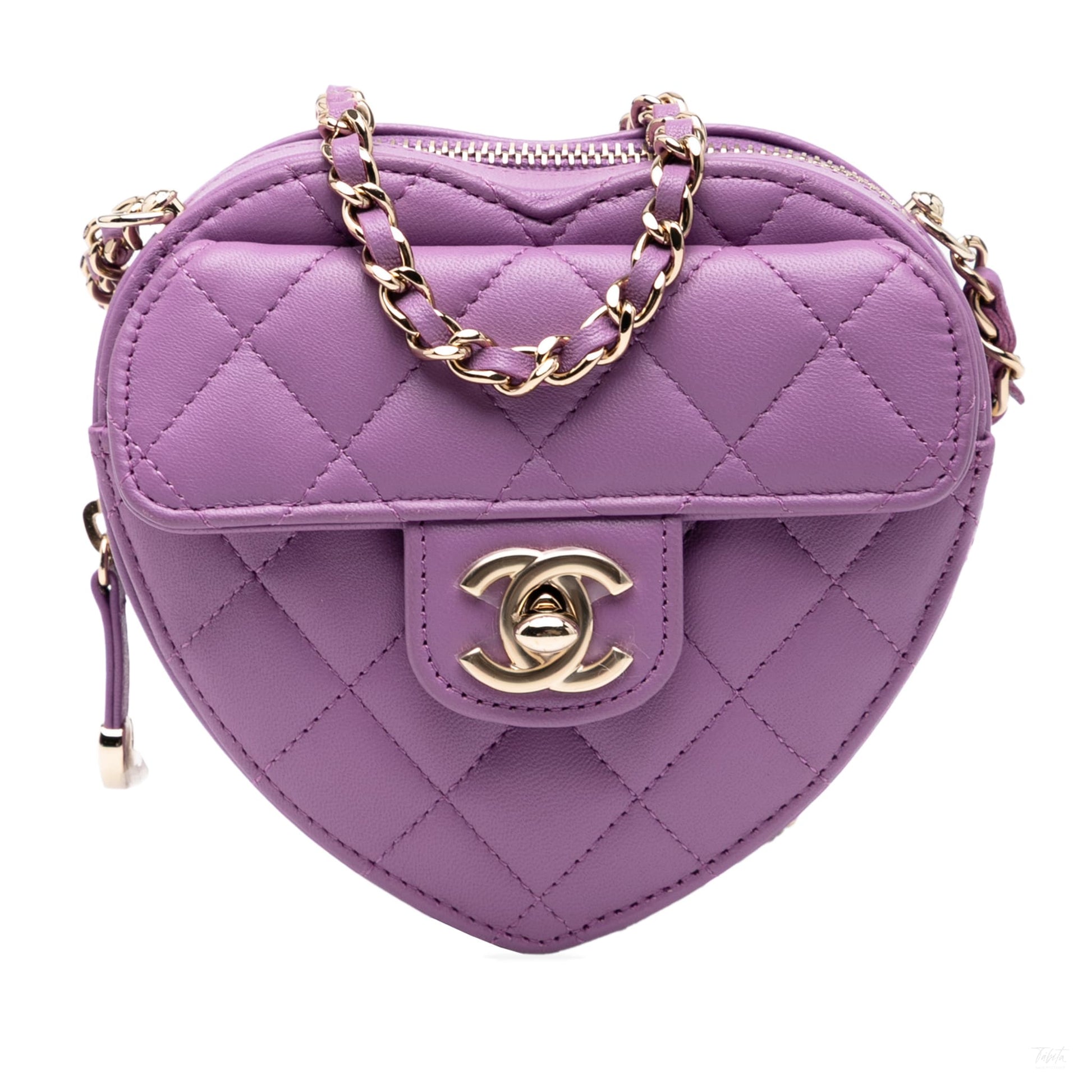 322608071 CC Lambskin Leather Love Heart Crossbody Purple 1