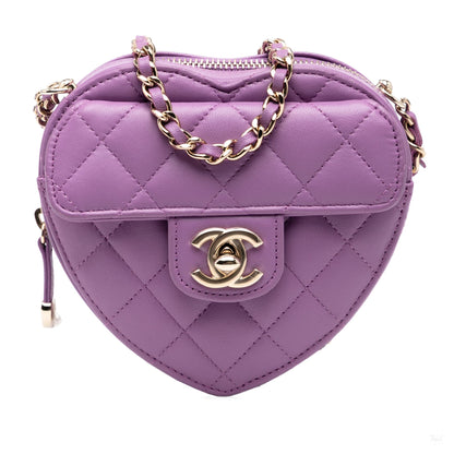 322608071 CC Lambskin Leather Love Heart Crossbody Purple 1