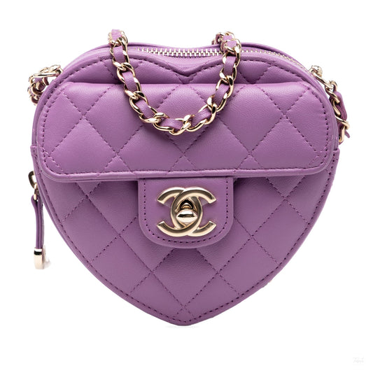322608071 CC Lambskin Leather Love Heart Crossbody Purple 1
