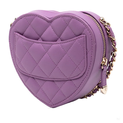 322608071 CC Lambskin Leather Love Heart Crossbody Purple 2