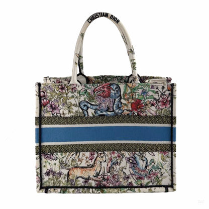 322608077 Dior Book Tote Medium Canvas Embroidery Handbag White (4)