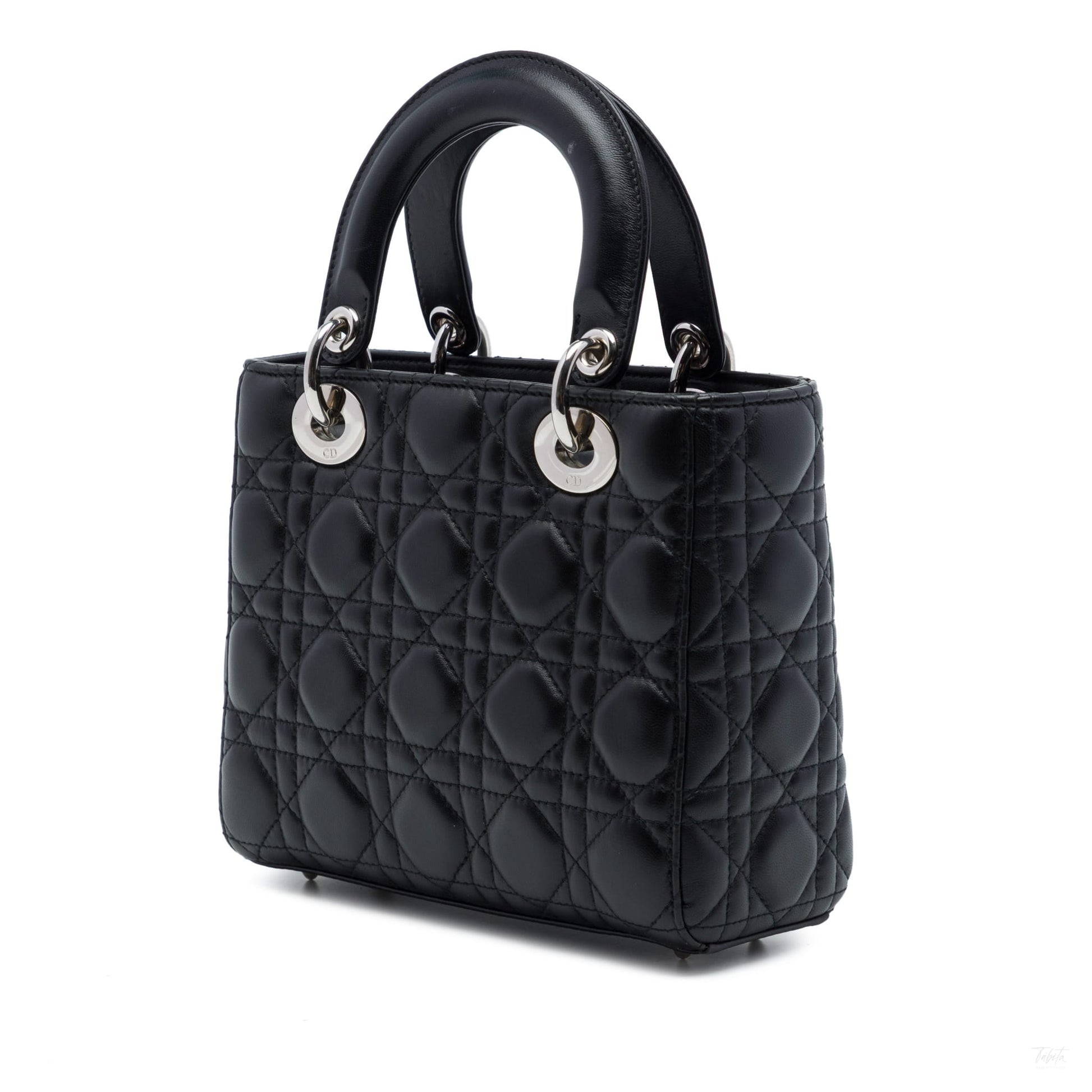 322608089 Lady Dior Small Lambskin Leather My ABCDior Cannage Tote Handbag Black 2