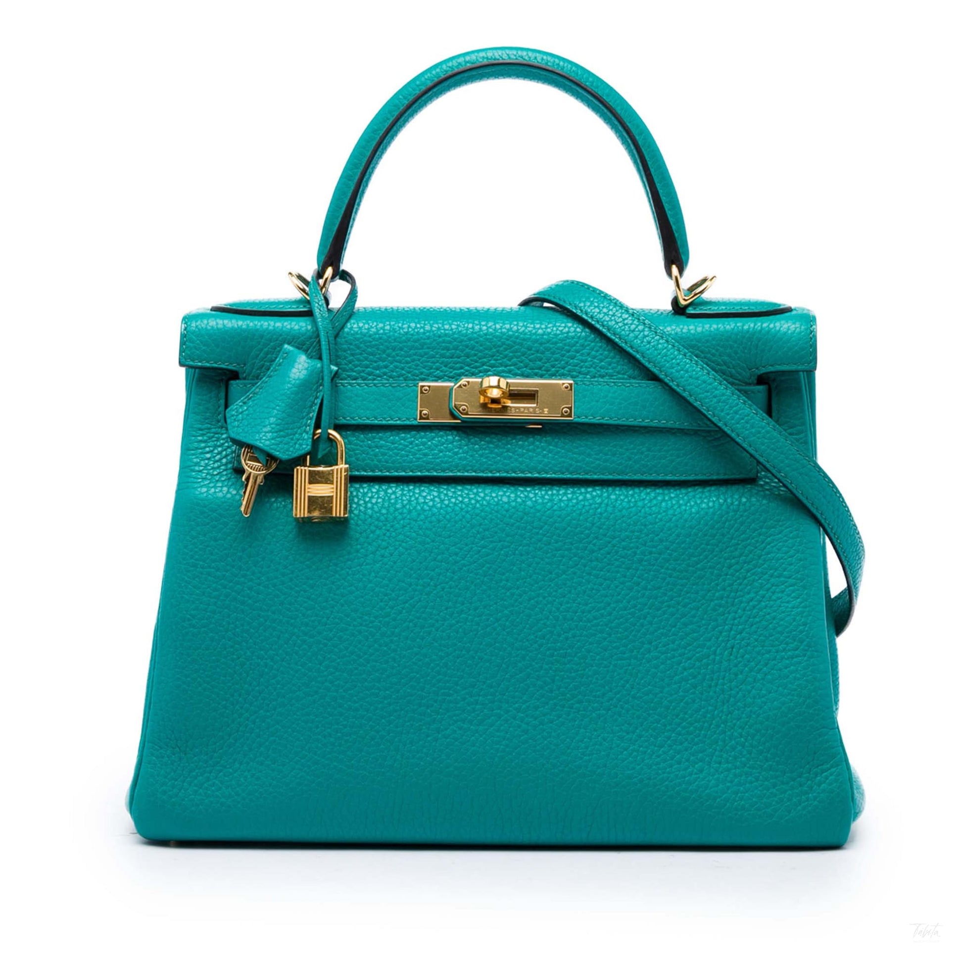 322609003 Kelly 28 Clemence Leather Retourne Top handle Handbag Blue 1