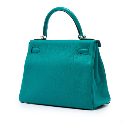 322609003 Kelly 28 Clemence Leather Retourne Top handle Handbag Blue 2