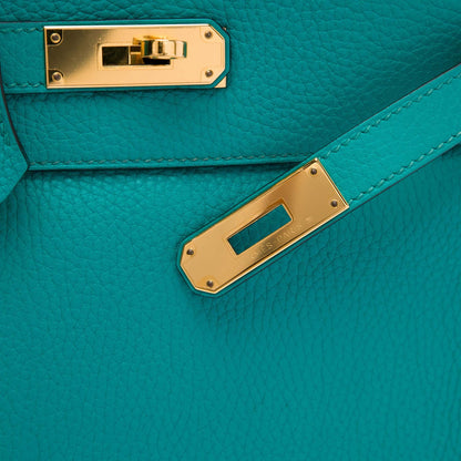 322609003 Kelly 28 Clemence Leather Retourne Top handle Handbag Blue 5