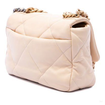 322609005 CHANEL 19 Medium Lambskin Leather Matelassè Flap Handbag Brown 2