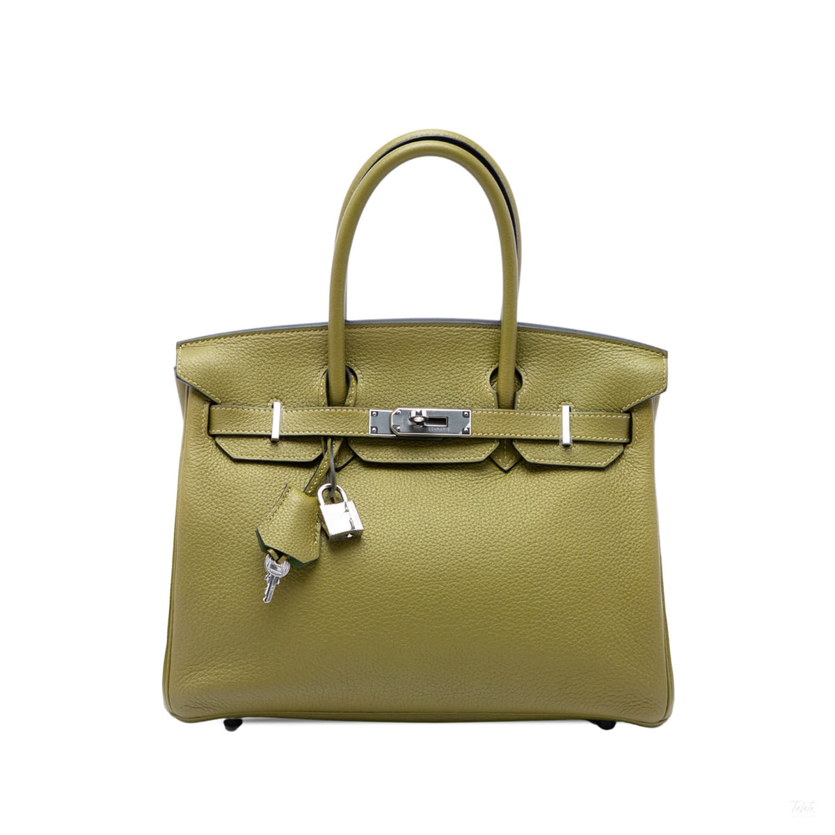 322609008 Birkin 30 Taurillon Clemence Leather Top handle Bag Green 1