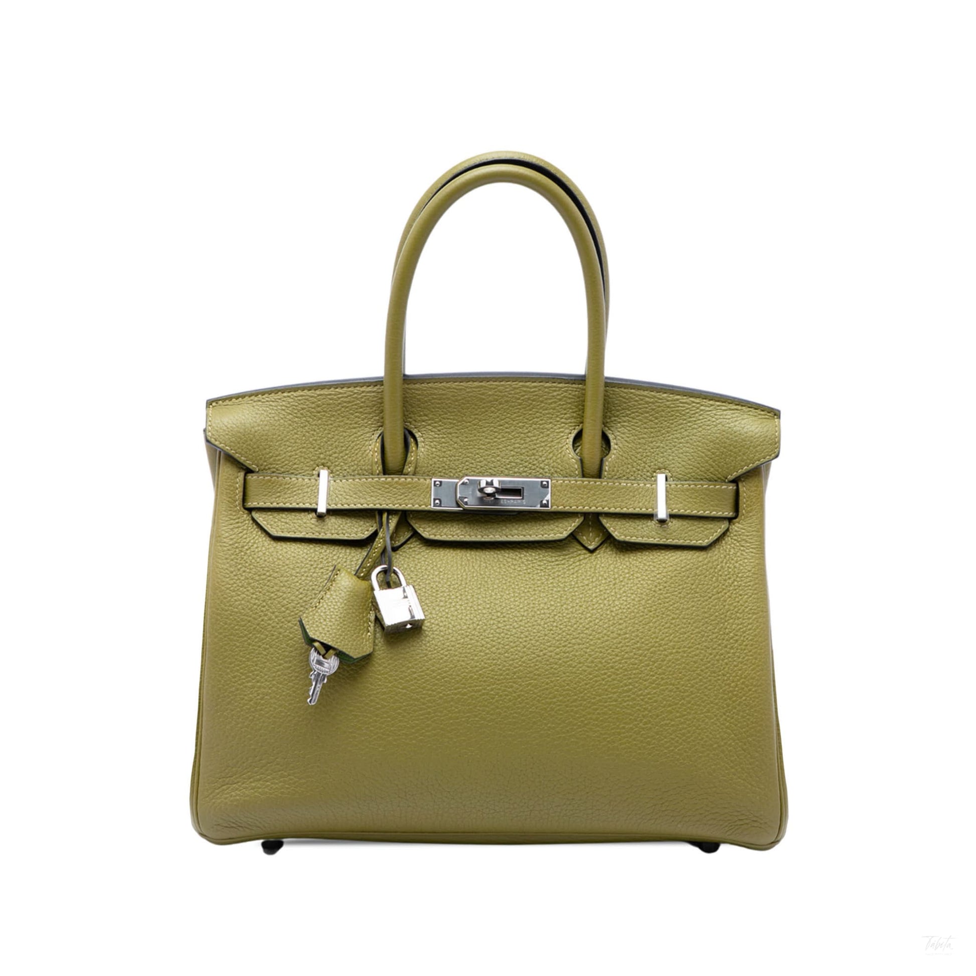 322609008 Birkin 30 Taurillon Clemence Leather Top handle Bag Green 1