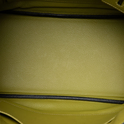 322609008 Birkin 30 Taurillon Clemence Leather Top handle Bag Green 4