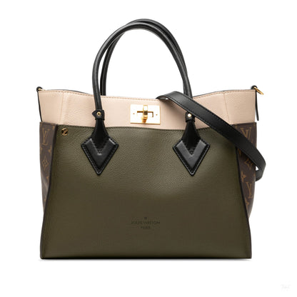 322609019 On My Side MM Leather Monogram Sides Tote Handbag Green 1