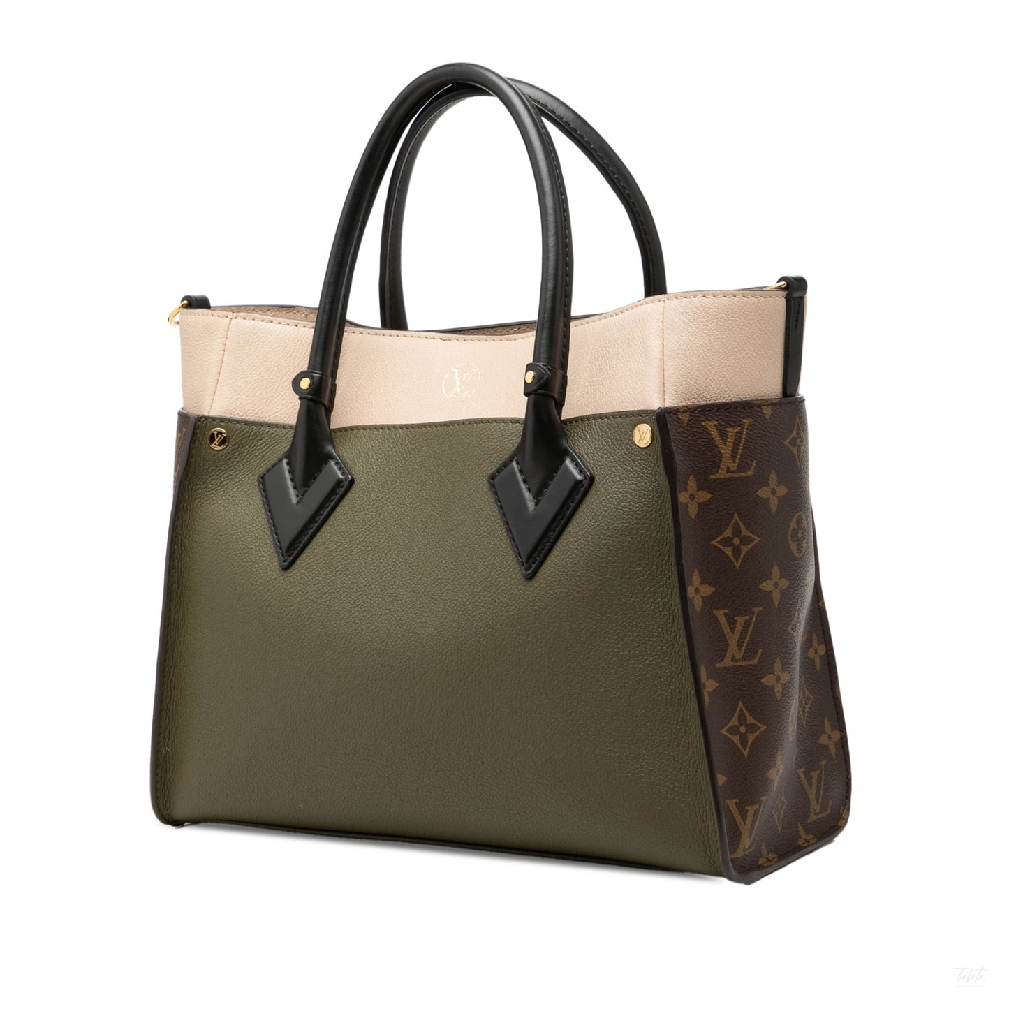 322609019 On My Side MM Leather Monogram Sides Tote Handbag Green 2