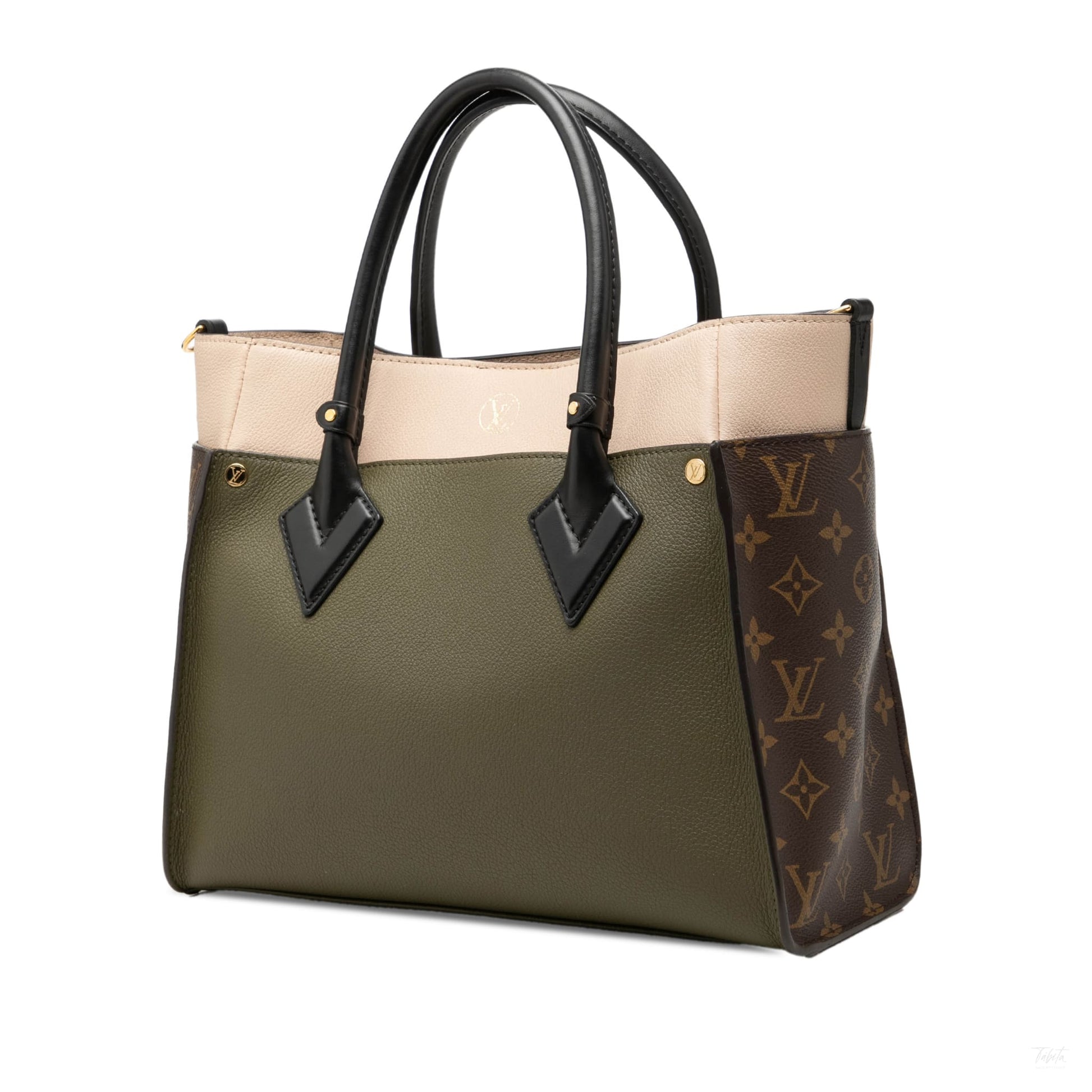 322609019 On My Side MM Leather Monogram Sides Tote Handbag Green 2