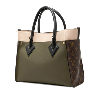 322609019 On My Side MM Leather Monogram Sides Tote Handbag Green 2