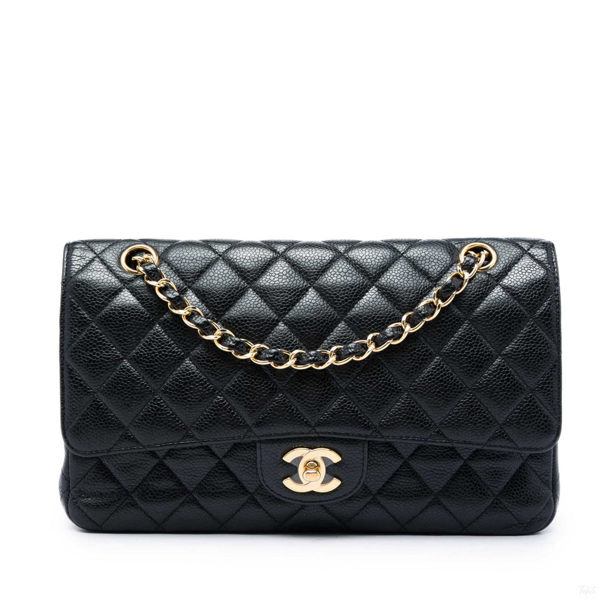 322609022 Classic Double Flap Medium Caviar Leather Matelassè Shoulder Bag Black 1