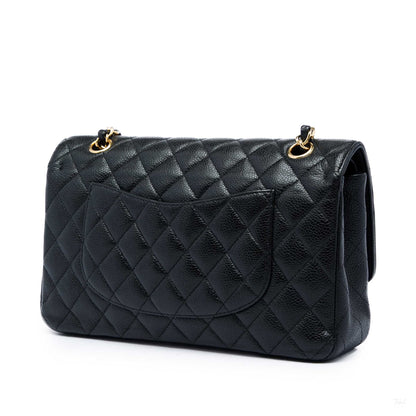 322609022 Classic Double Flap Medium Caviar Leather Matelassè Shoulder Bag Black 2