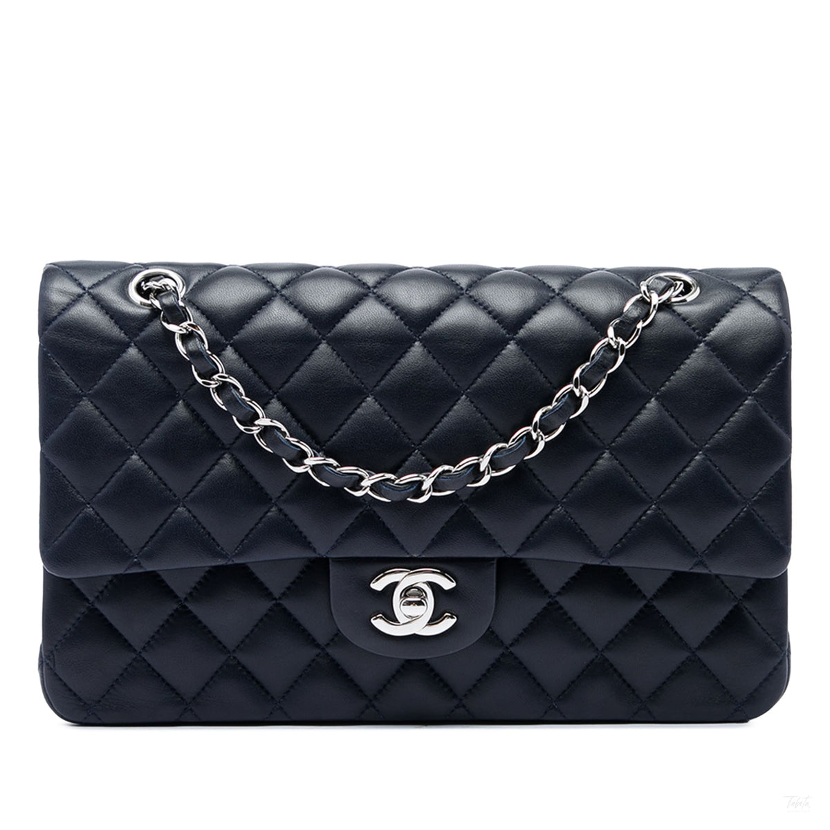 322609023 Classic Double Flap Medium Lambskin Leather Matelassè Shoulder Bag Blue 1