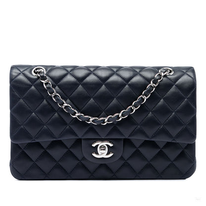 322609023 Classic Double Flap Medium Lambskin Leather Matelassè Shoulder Bag Blue 1