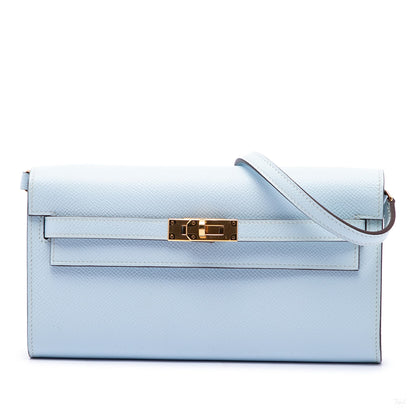 322609030 Kelly Epsom Leather Long Wallet Blue 1