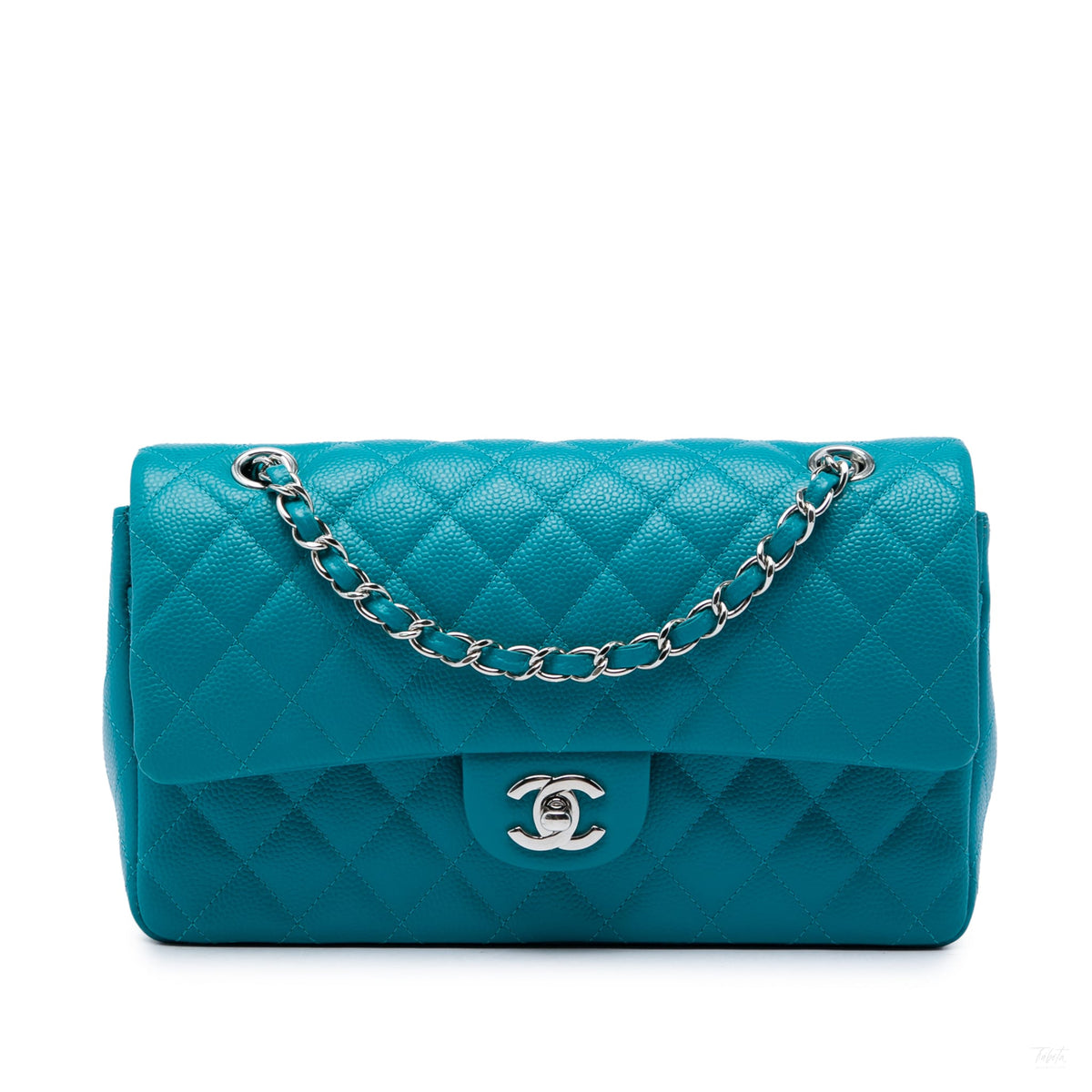 322609034 Classic Double Flap Medium Iridescent Caviar Leather Matelassè Shoulder Bag Blue 1