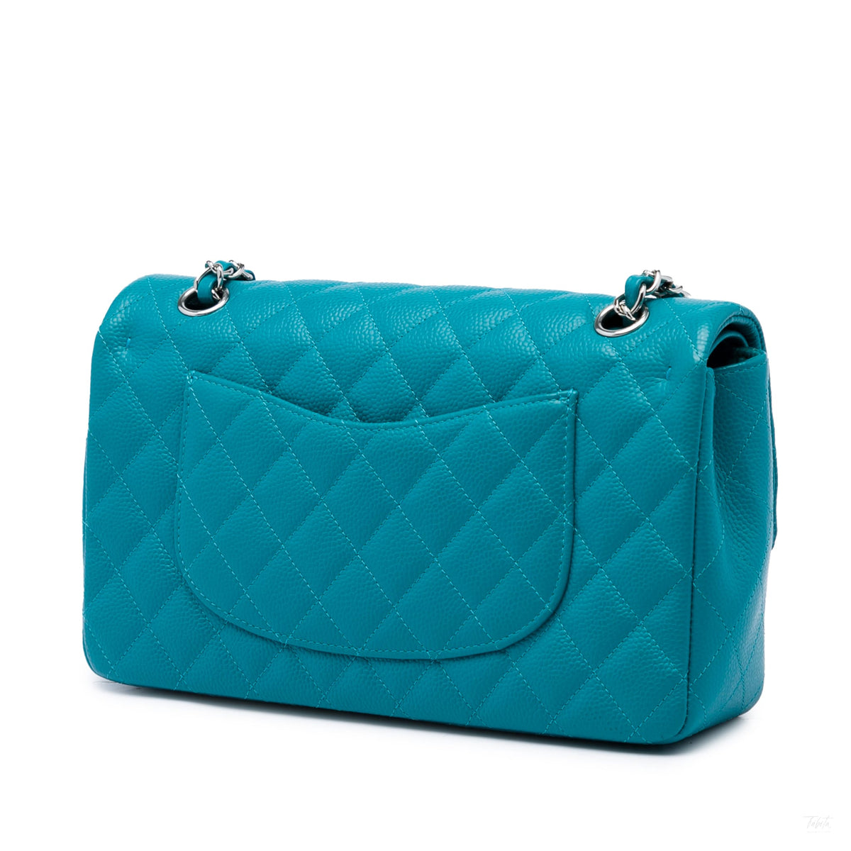 322609034 Classic Double Flap Medium Iridescent Caviar Leather Matelassè Shoulder Bag Blue 2