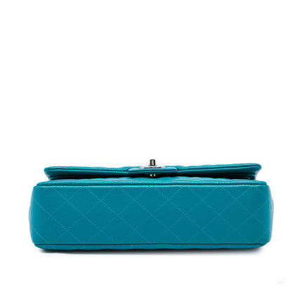 322609034 Classic Double Flap Medium Iridescent Caviar Leather Matelassè Shoulder Bag Blue 3