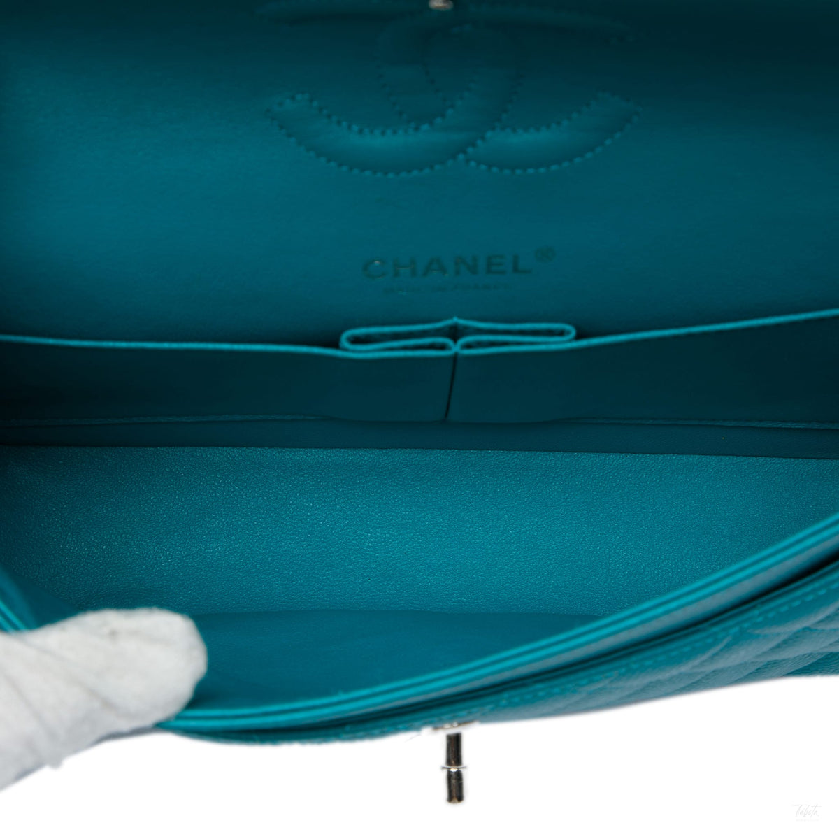 322609034 Classic Double Flap Medium Iridescent Caviar Leather Matelassè Shoulder Bag Blue 4