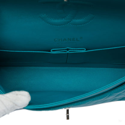 322609034 Classic Double Flap Medium Iridescent Caviar Leather Matelassè Shoulder Bag Blue 4