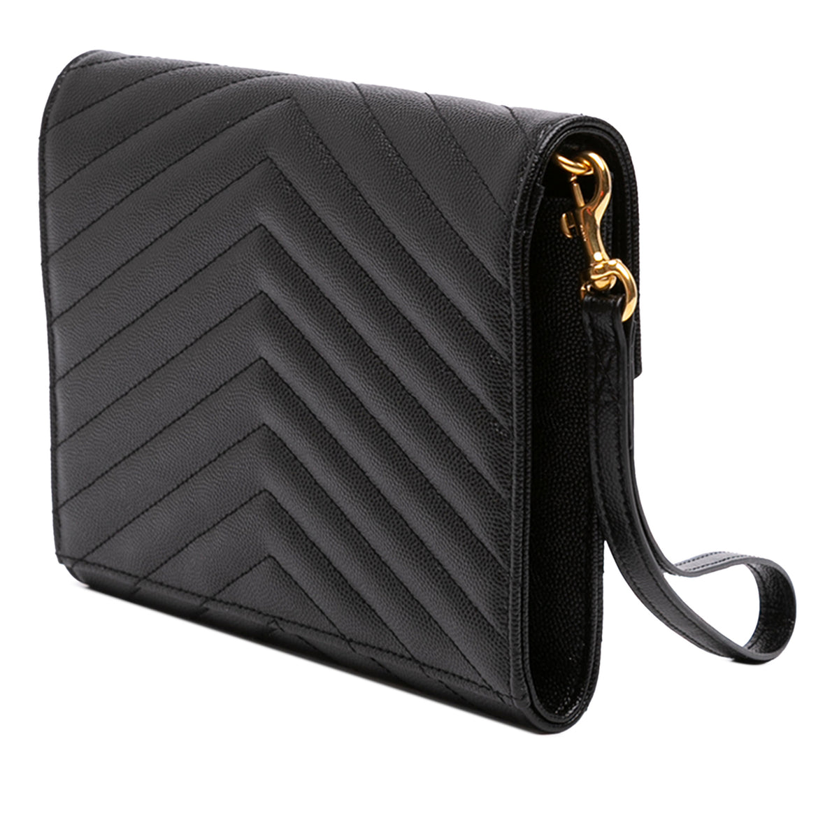 Bolsa a tiracolo Cassandre Envelope Grained couro Pouch acolchoada Chevron em couro texturizado Preto 