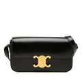 Claude Shiny Calfskin couro Triomphe Flap Shoulder bolsa Black 