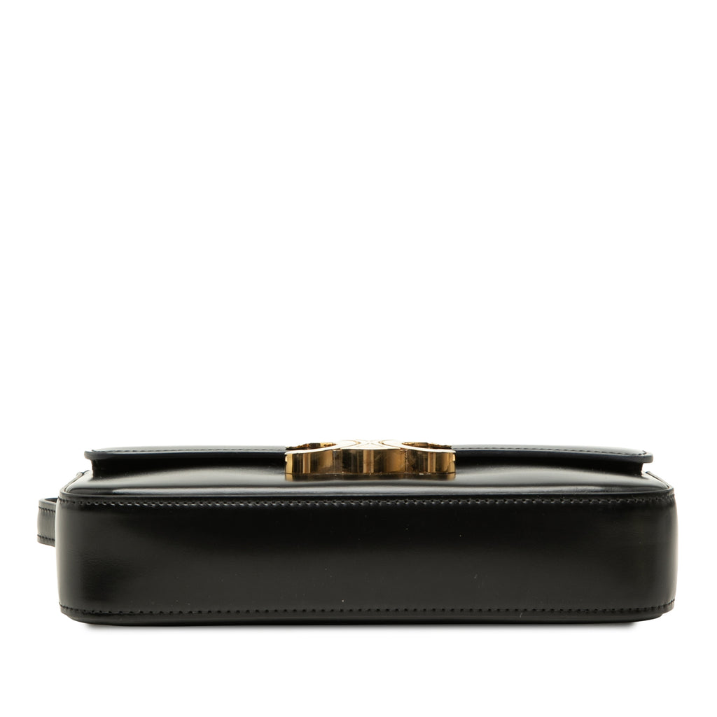 Claude Shiny Calfskin couro Triomphe Flap Shoulder bolsa Black 