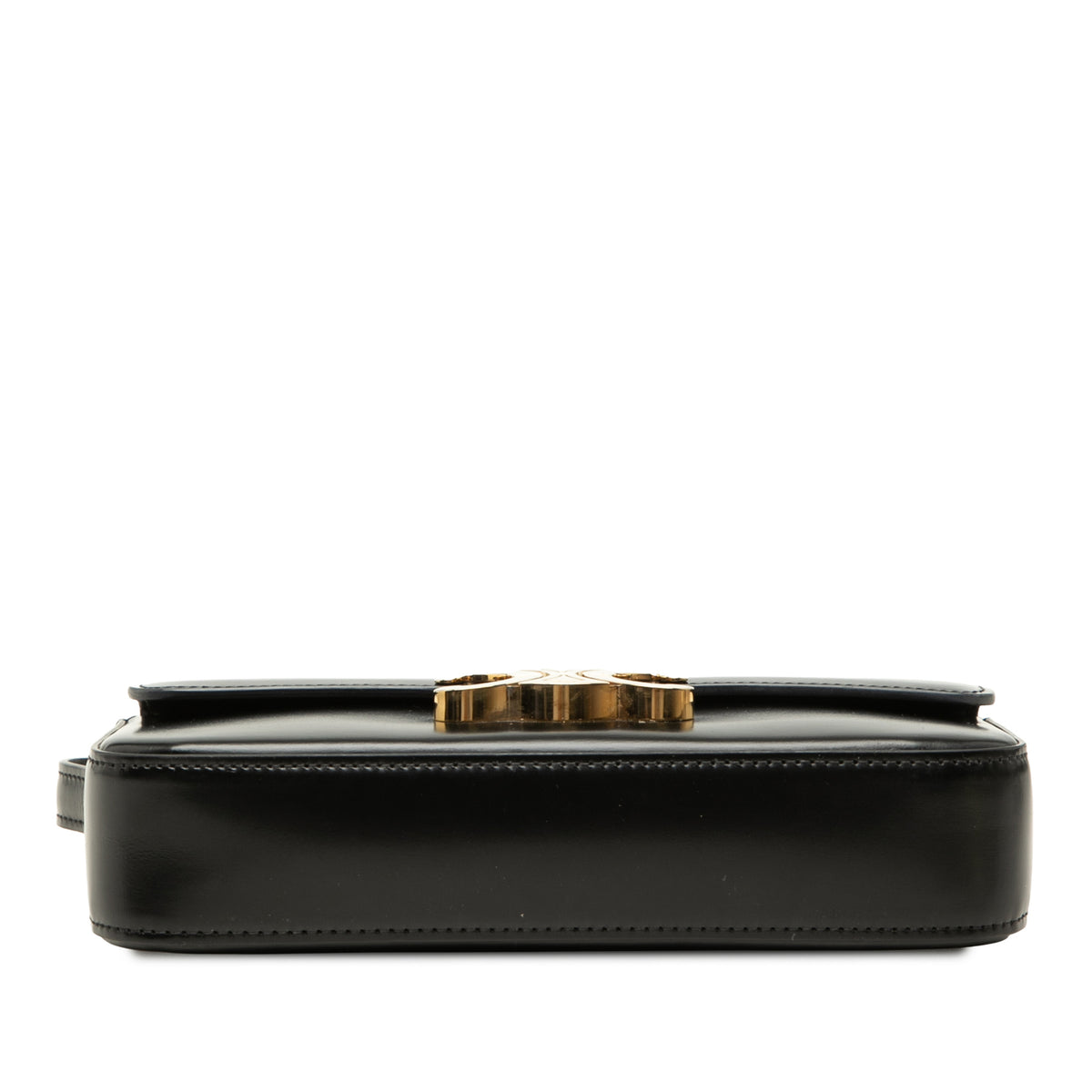 Claude Shiny Calfskin couro Triomphe Flap Shoulder bolsa Black 